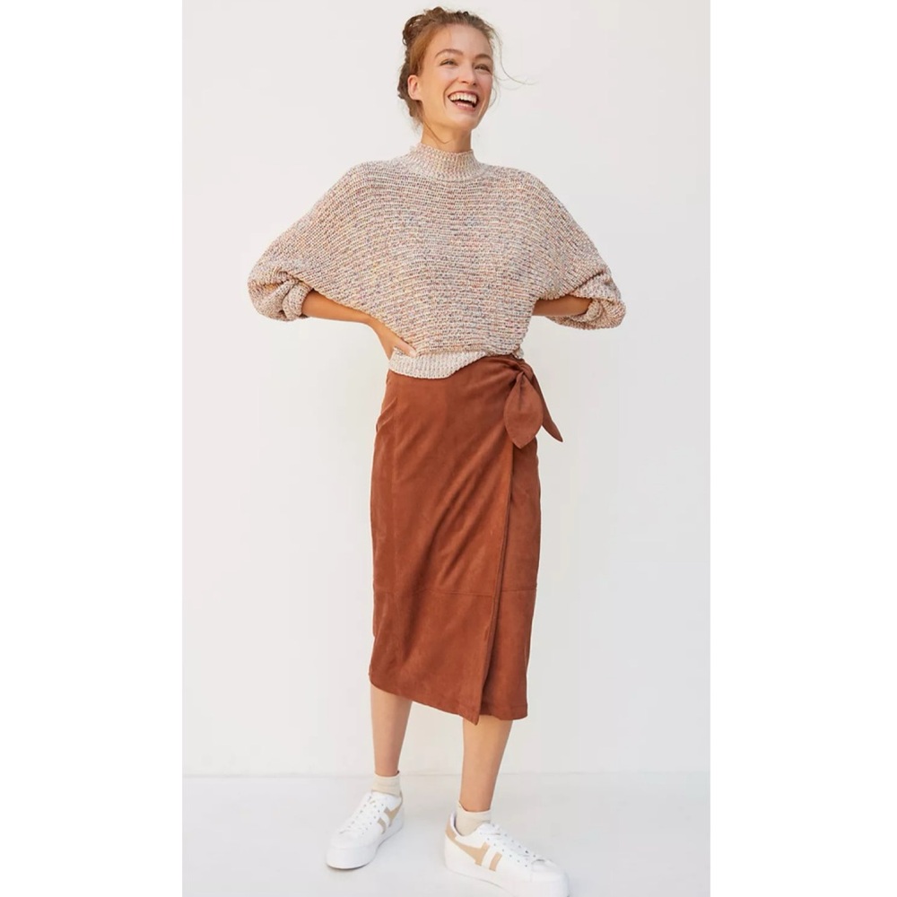 Anthropologie Lauren Sueded Wrap Midi Skirt